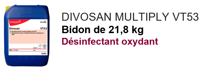 DIVOSAN MULTIPLY VT53
Bidon de 21.8kg
Désinfectant oxydant