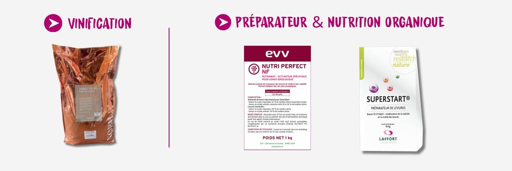 Produits de vinification, préparateur & nutrition organique