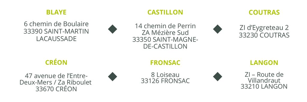 Vos magasins Poin Vert - EVV : Blaye, Castillon, Coutras, Créon, Fronsac, Langon